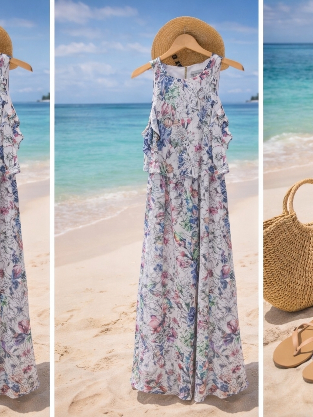 2for 20!Mothers Day!!Summer!! Resort!!! Vacation!!Floral Tiered Maxi Dress
